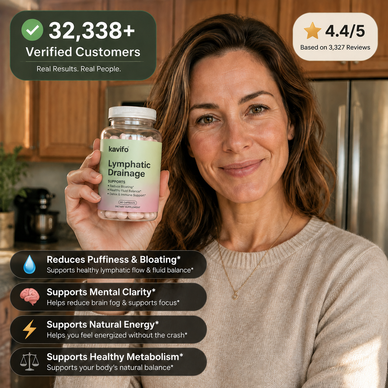 Kavifo thyroid supplement bottle with capsules, designed to support thyroid health and restore energy in 30 days.