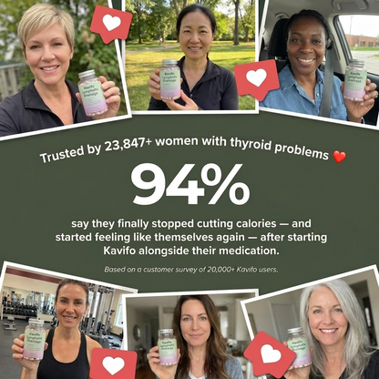 Kavifo thyroid health supplement bottle with capsules, designed to support thyroid function and restore energy naturally.